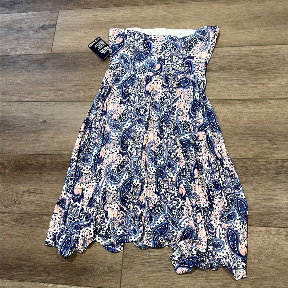 Express Paisley Asymmetrical Handkerchief Paisley Strapless Dress Size Small - Picture 13 of 14